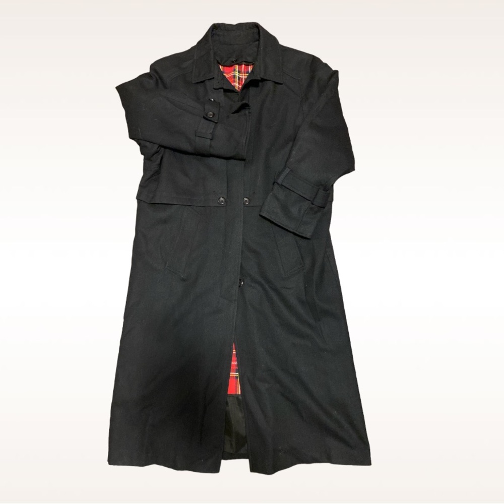 Vintage Long Black Wool Winter Trench with Removable Liner - size 10P